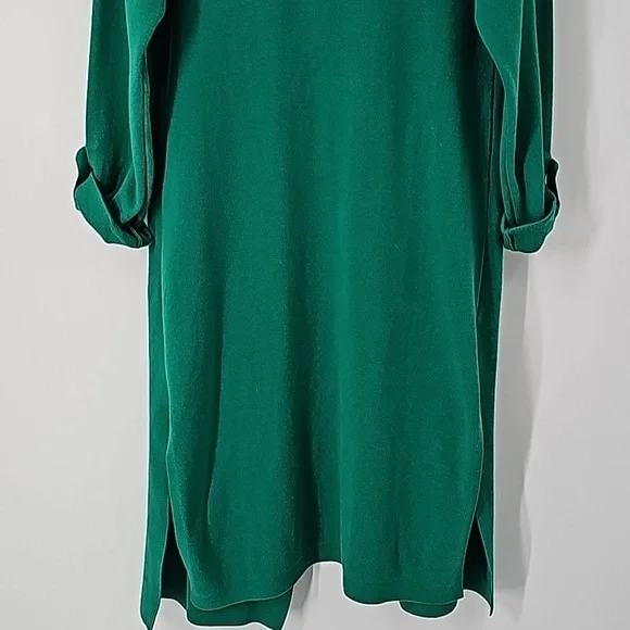 Ann Taylor Green Knee Length Duster Sweater w Rolled Sleeves+Side Slits - Picture 9 of 17